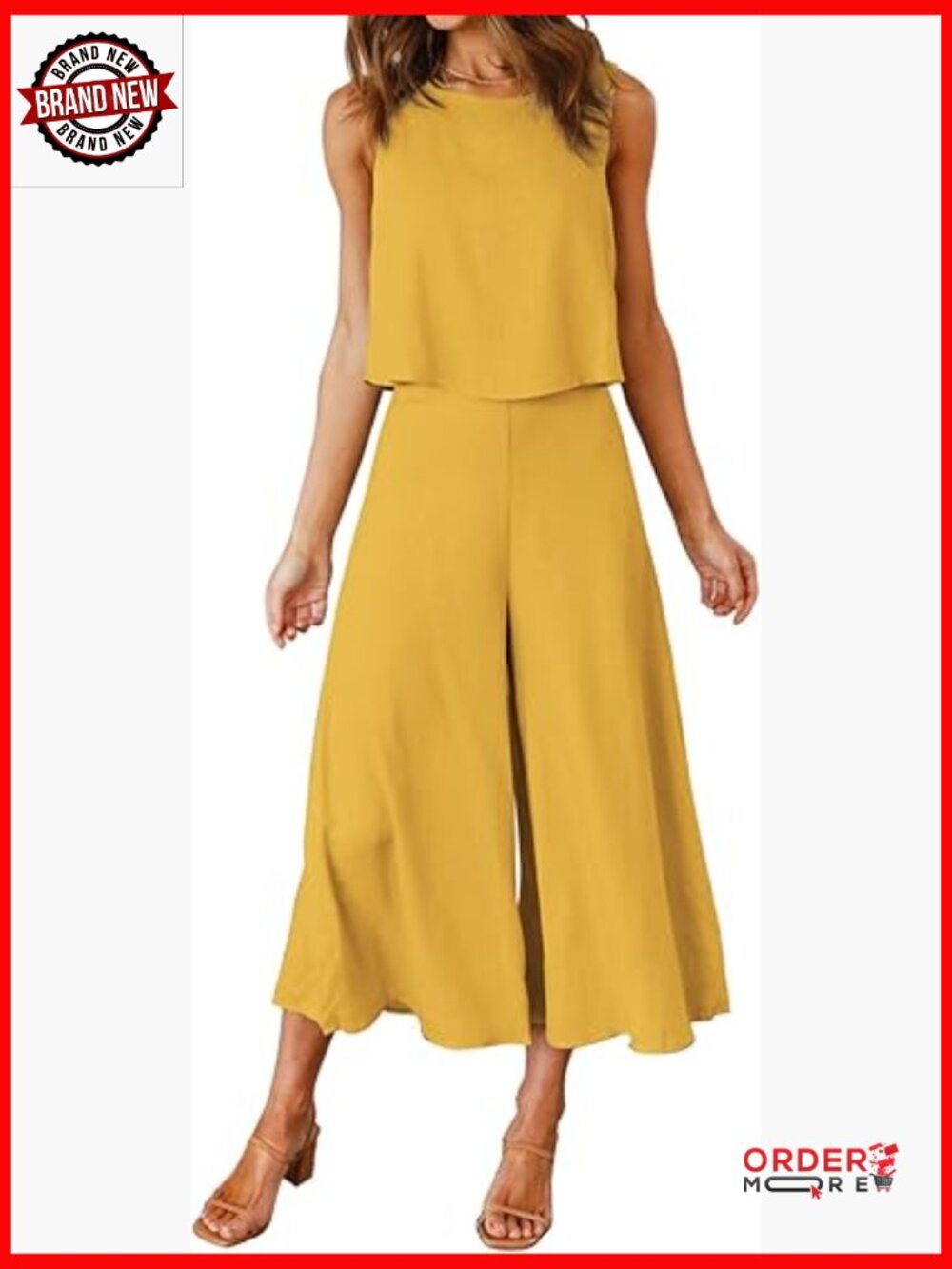 2 Piece Outfits Crop Top Wide Leg Pants Set Jumpsuits Sleeveless Summer
